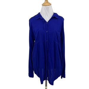 Splendid Blouse Womens M Medium Royal Rayon Voile Button Up Pocket High Low Top